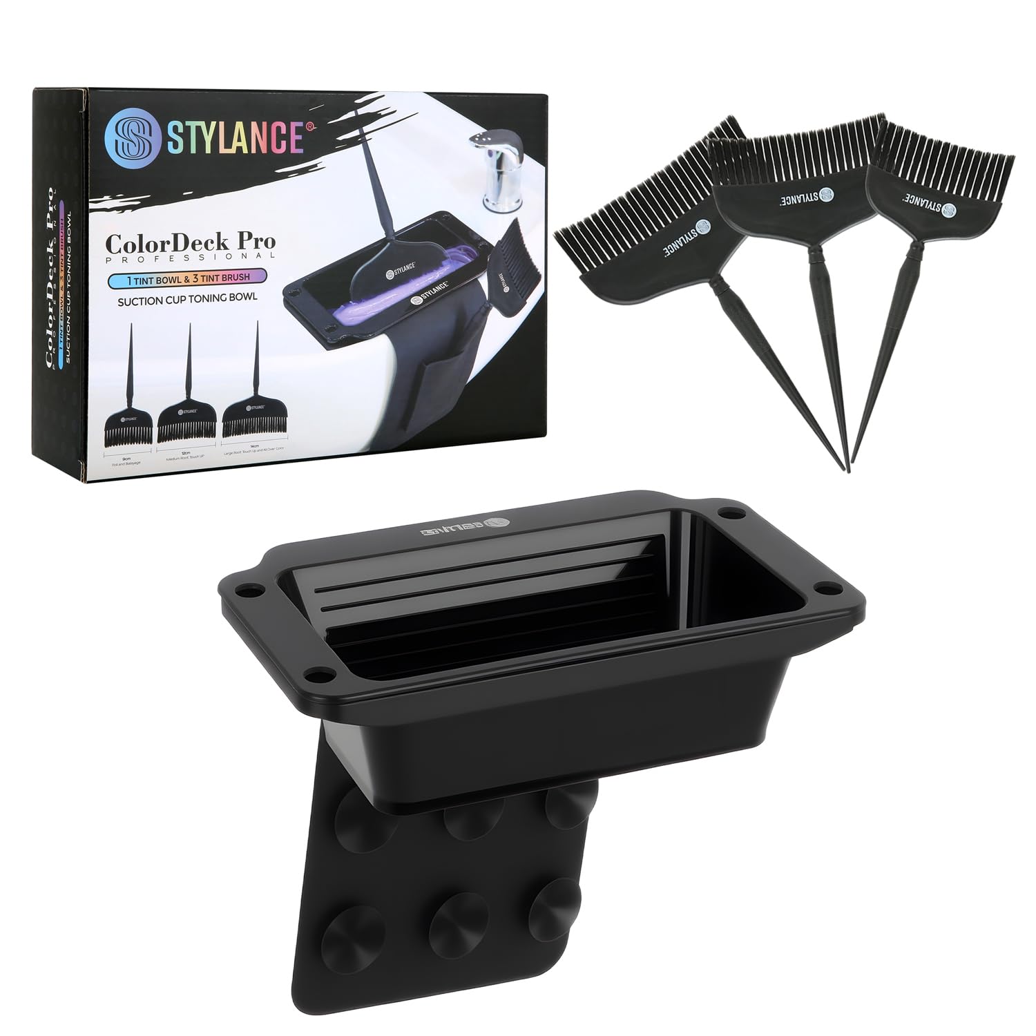 Toning Tub Hair Dye Bowl，Professional Hair Dye Color Mixing Bowl，Suction to Sink & Shampoo Station，For Salon and Home, Black