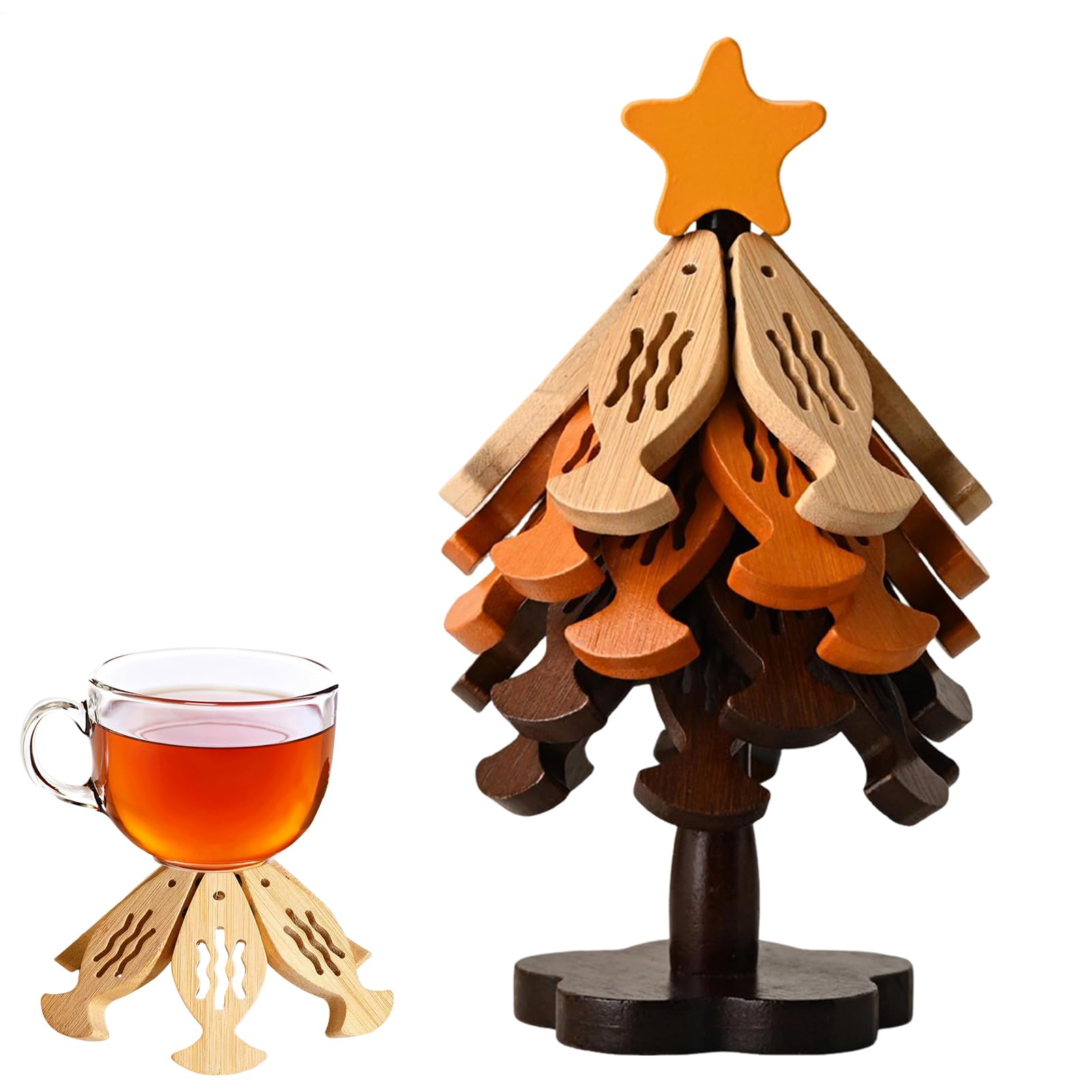 Wooden Tree Trivet Set - Wood Fish Shape Hot Dish Mat | Kitchen Bowl Mat,for Cups Bowls Plates Teapots Frying Pans Pots Kitchens Living Rooms Hotel Restaurant Dining Table Counter