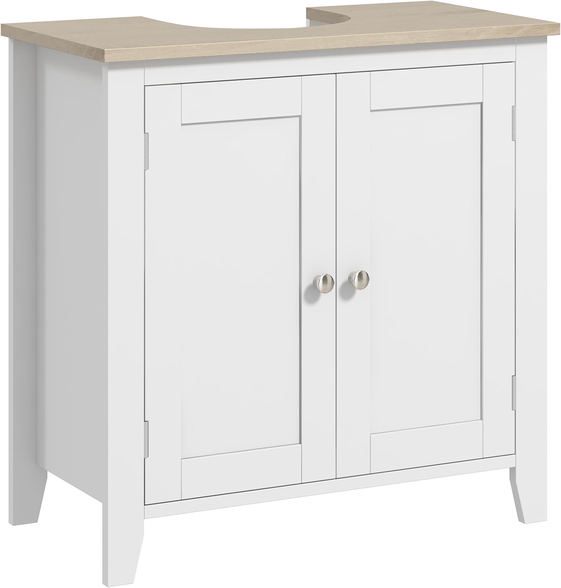 Pedestal Sink Storage Cabinet, Under Sink Cabinet with U-Shape and Adjustable Internal Shelf, White