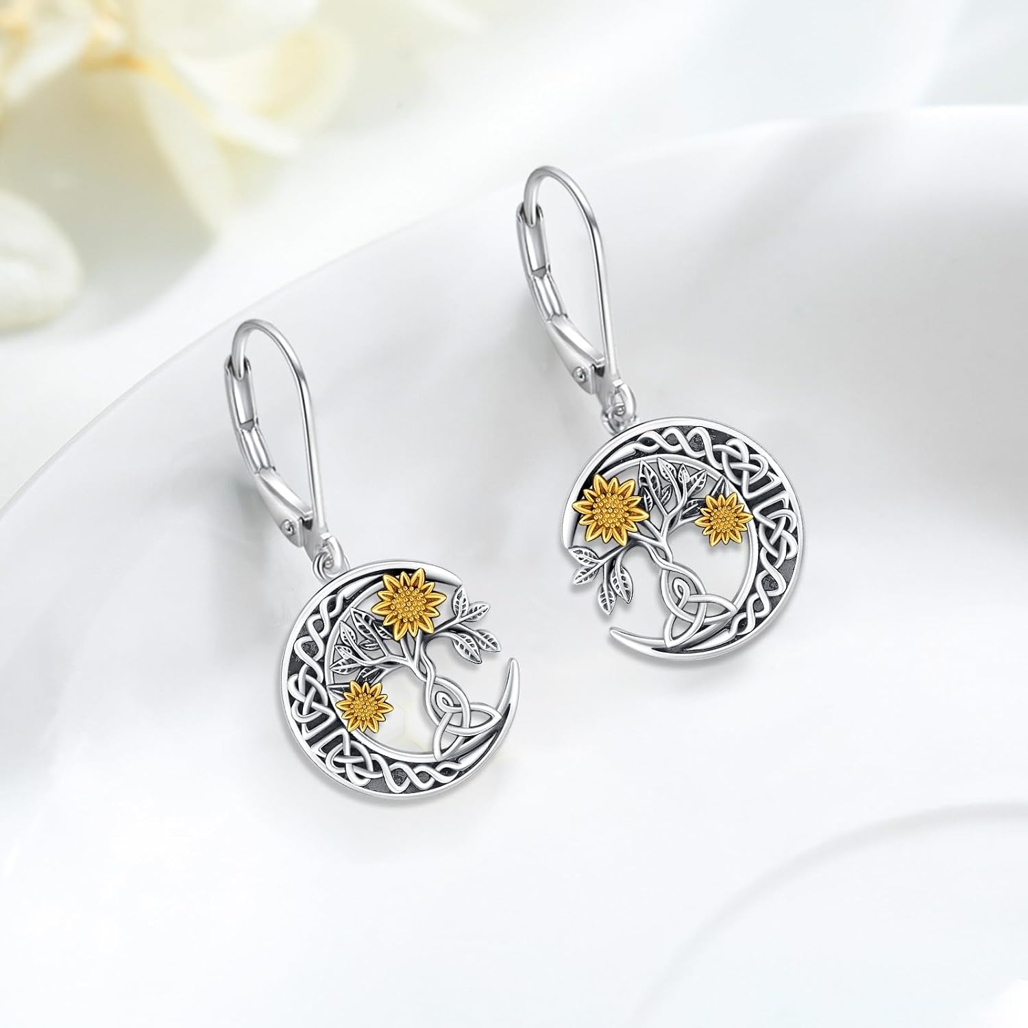 Sunflower Earrings for Women 925 Sterling Silver Heart Moon Sunflowers Hoop Teardrop Opal Abalone Dangle Drop Earrings Sunshine Jewelry Gifts