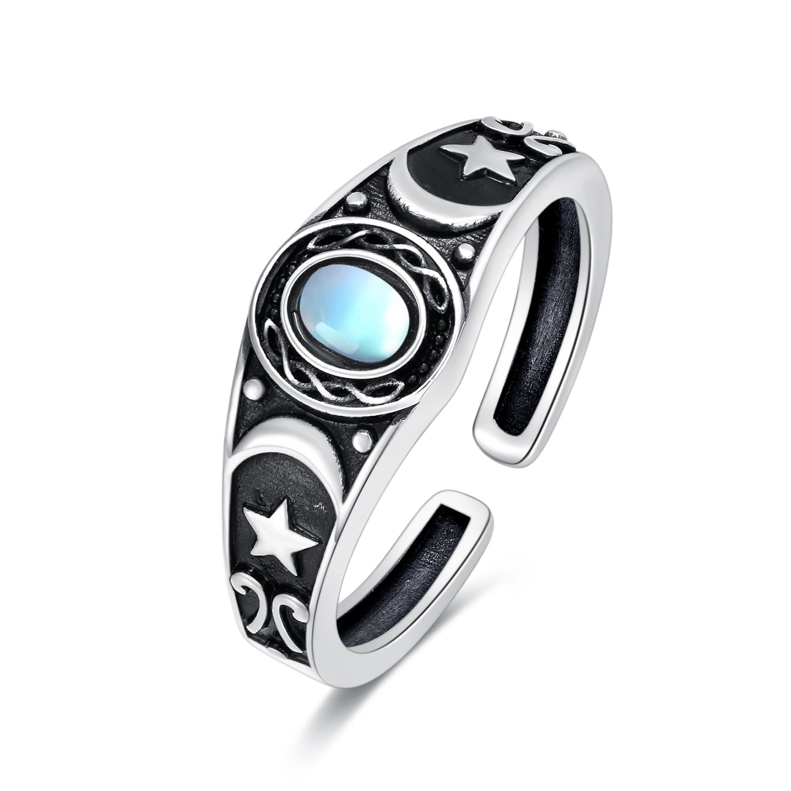 VONALA Anello da donna con pietra di luna, in argento sterling 925, regolabile, anello a mezzaluna aperta, regalo per donne, amici, famiglia