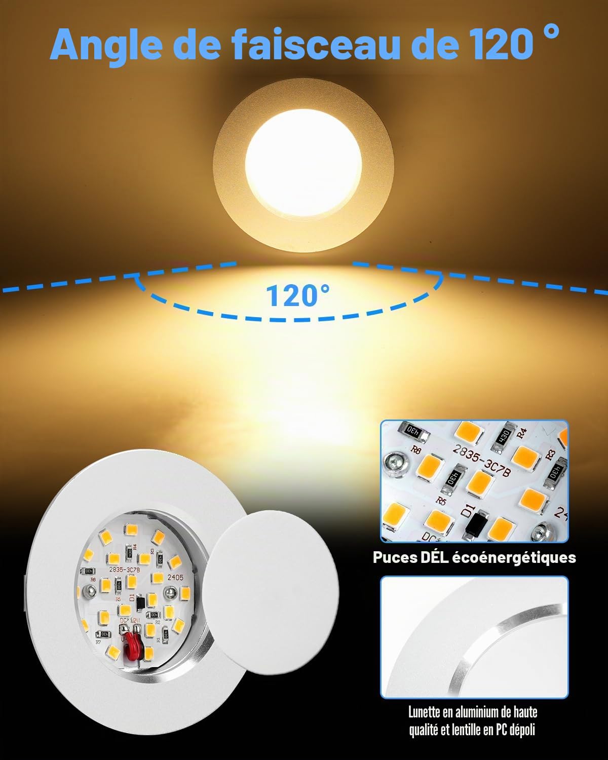SUPAREE Eclairage LED 12V Caravane Lampe LED 12V Camping Car Spot 12V LED Camping Car 3000K pour RV Van Fourgon Bateau Interieur 6Pcs