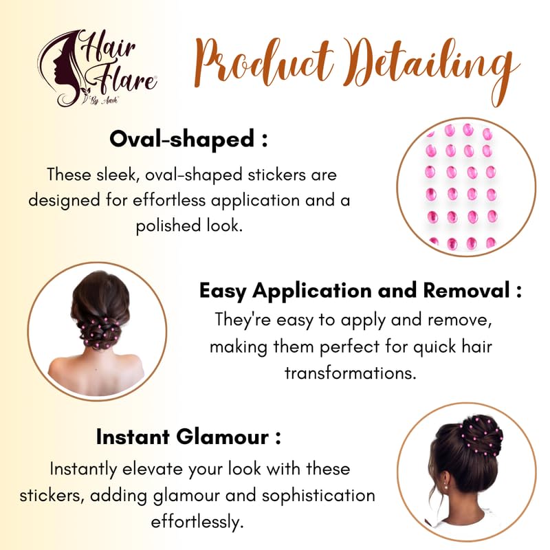 Image of Hair Flare Shimmering Oval Hair Stickers: Easy Stick-On Hair Accessories, 36 Pieces per Pack 2869 BabyPink