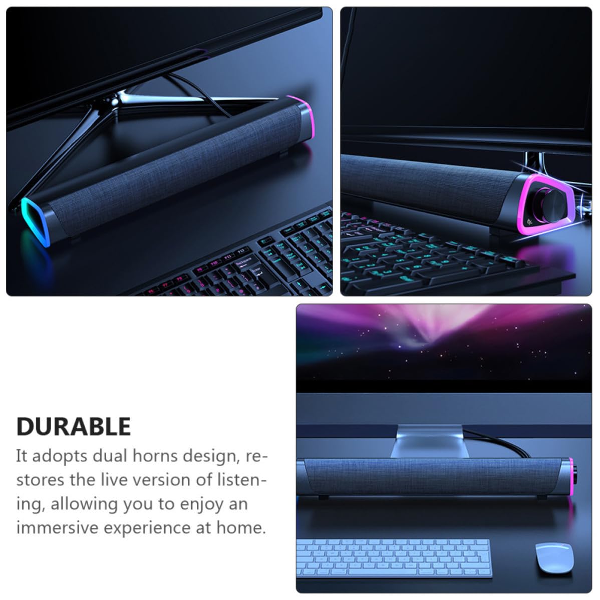 Soundbar Cablata, Barra Audio 2 Altoparlanti, 6w, Tessuto, 25hz-20khz, Nero, per Computer e Desktop, Scuola e Casa