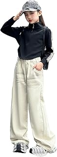 Pantalones vaqueros de chándal para niños - Niñas Pantalones holgados para exteriores, pantalones acampanados para actividades al aire libre, pantalones de chándal elásticos para niños y