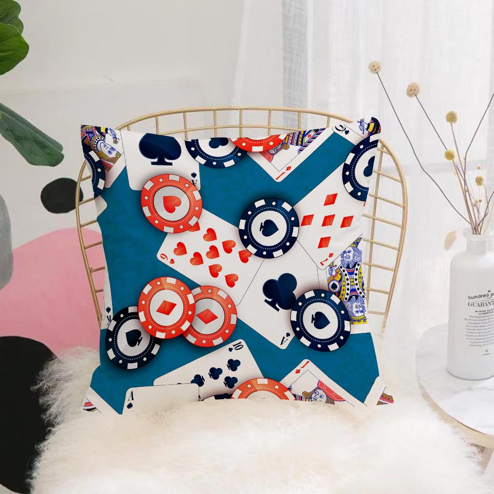 HYOSXW Cushion Cover,Throw Pillow Case Home Decorative for Living Room Bedroom Sofa Chair 16X16 Inch,Bright casino chips and poker cards on blue table seamless pattern,Pillowcase 40X40cm