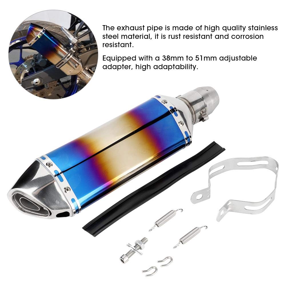 Tubo di Scarico della Coda, Moto Universale 51 Mm in Acciaio Inossidabile Coda Silenziatore Posteriore Tubo di Mostro di Scarico Blu Lucido