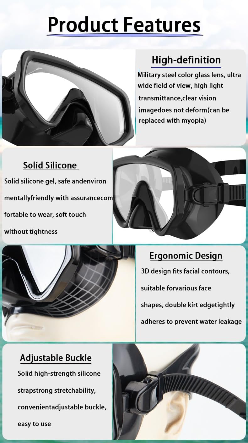 Snorkeling Gear for Adults, Dry-Top Snorkel Set Scuba Diving mask, 180°Panoramic Wide View Professional Snorkeling Gear Breathing Freely Snorkel Mask - Image 3