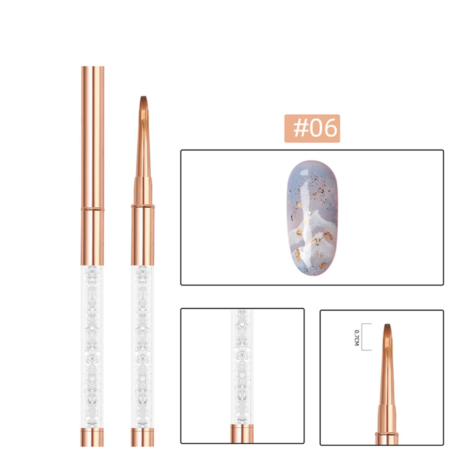 Set di Pennelli per Nail Art 11 Pezzi per il Design Professionale delle unghie. Elegante Kit di Penne a Doppia Testa con Capelli in Nylon e Manico in