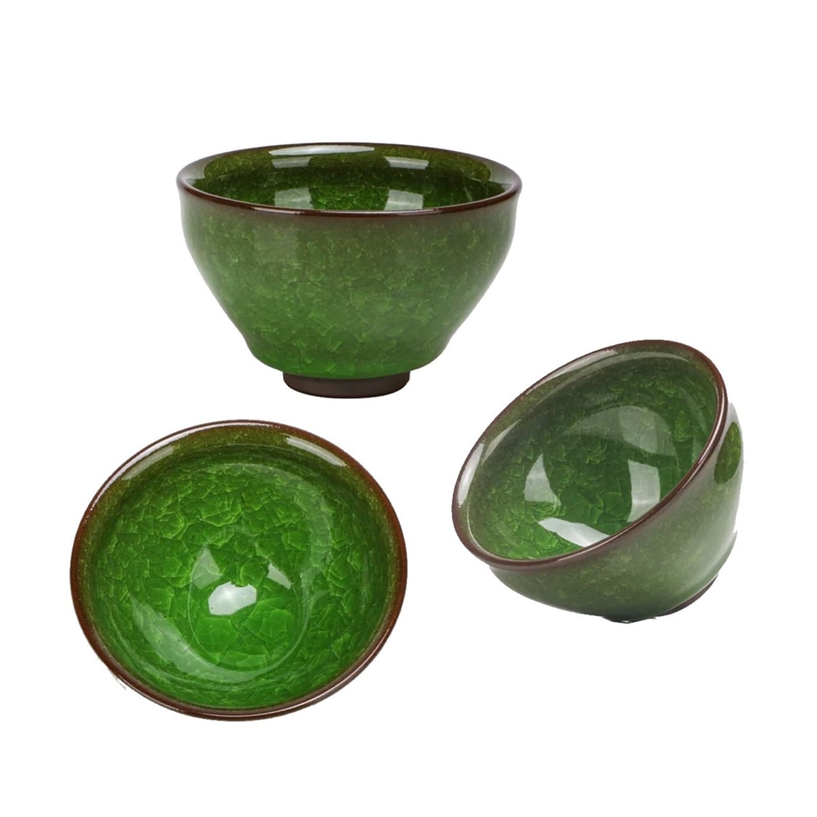 Myrdbt One Color Ceramic Tea Cup, Jianzhan Tenmoku Handmade Teaware Chinese Master's Cup Multi-Use Porcelain Unique Kung Fu Tea Bowl, Set Of 3(Green)