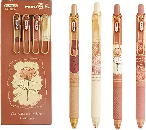 4 bolígrafos de tinta de gel retráctiles de 0.020 in, bolígrafos de tinta negra de gel para mujeres y niñas, bonitos bolígrafos estéticos de oficina