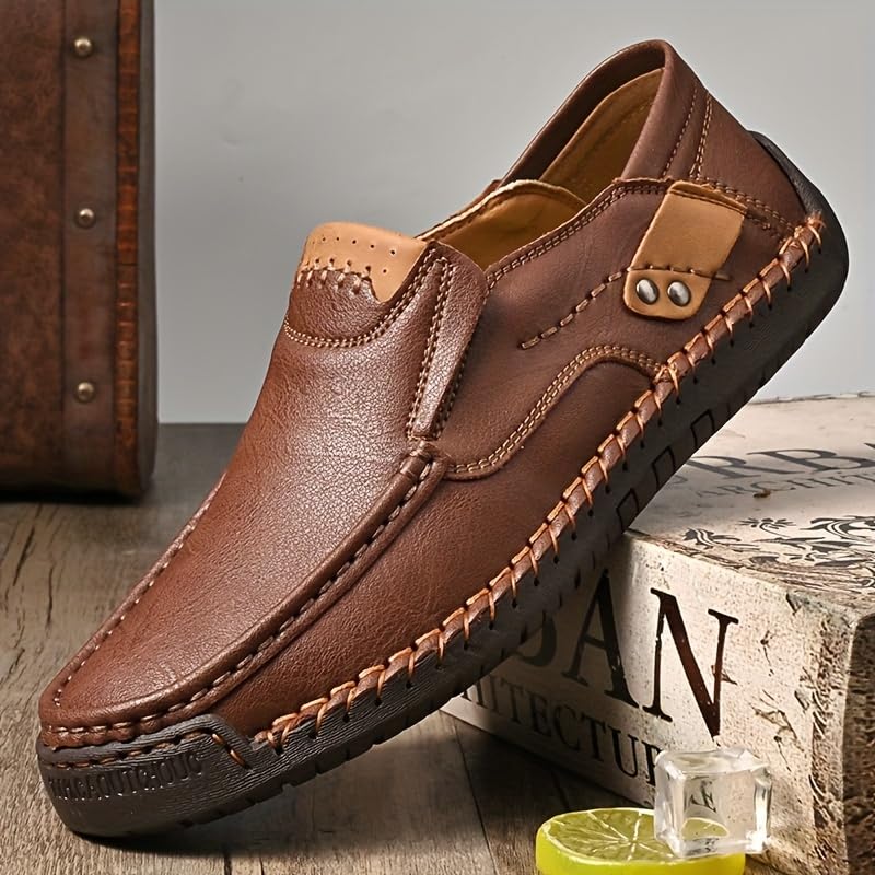 Men's Loafers Slip-On Casual Leather Dress Shoes Lightweight Comfortable Driving Walking Shoes2