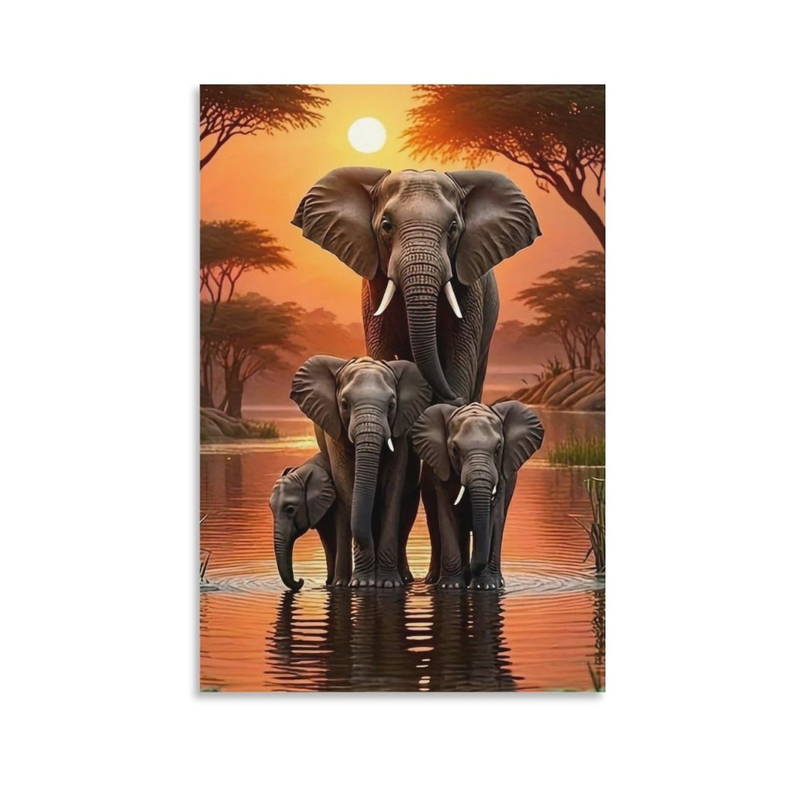 DHBANEIOK Elephant Family Sunset_1_1 Poster Artwork Giclee Canvas Prints Modern Wall Art Picture Wall Hanging for Home Decorations 16x24inch(40x60cm)