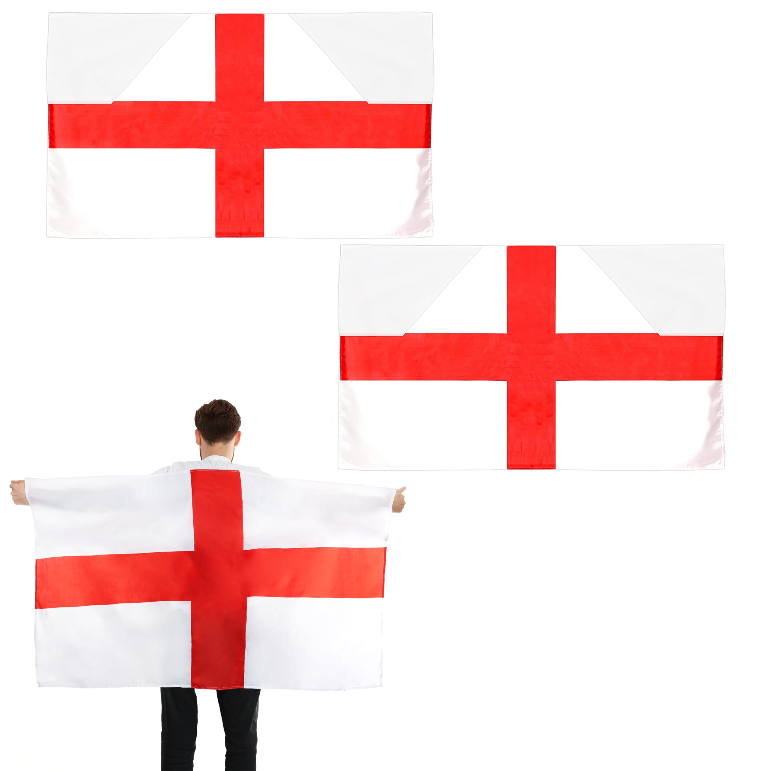 England Wearable Flag Cape - Pack of 2-5ft x 3ft St Georges Flag with Armholes - Football, Rugby Sporting Events, St George's Day Street Parties, Festivals and Celebrations
