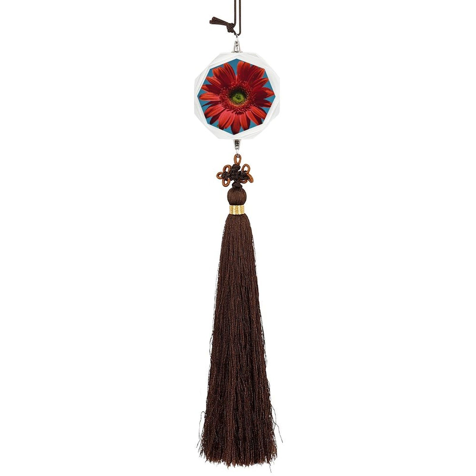 Crystal Auto Pendant Charms Hexagon Crystal Car Rear View Mirror Charms Red Flower Petals Auto Hanging Interior Ornament Pendant Car Interior Accessories for Women Men CarCharms Decor