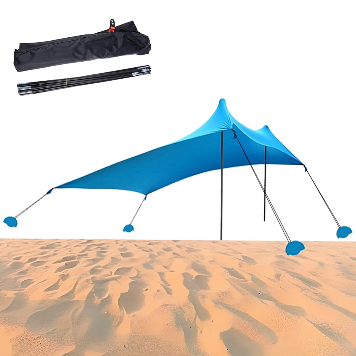 ZYWUOY Pare-soleil de plage, tente de plage, abri avec sac de sable, ancres, pare-soleil pour la plage, 2 x 1,8 m, bleu