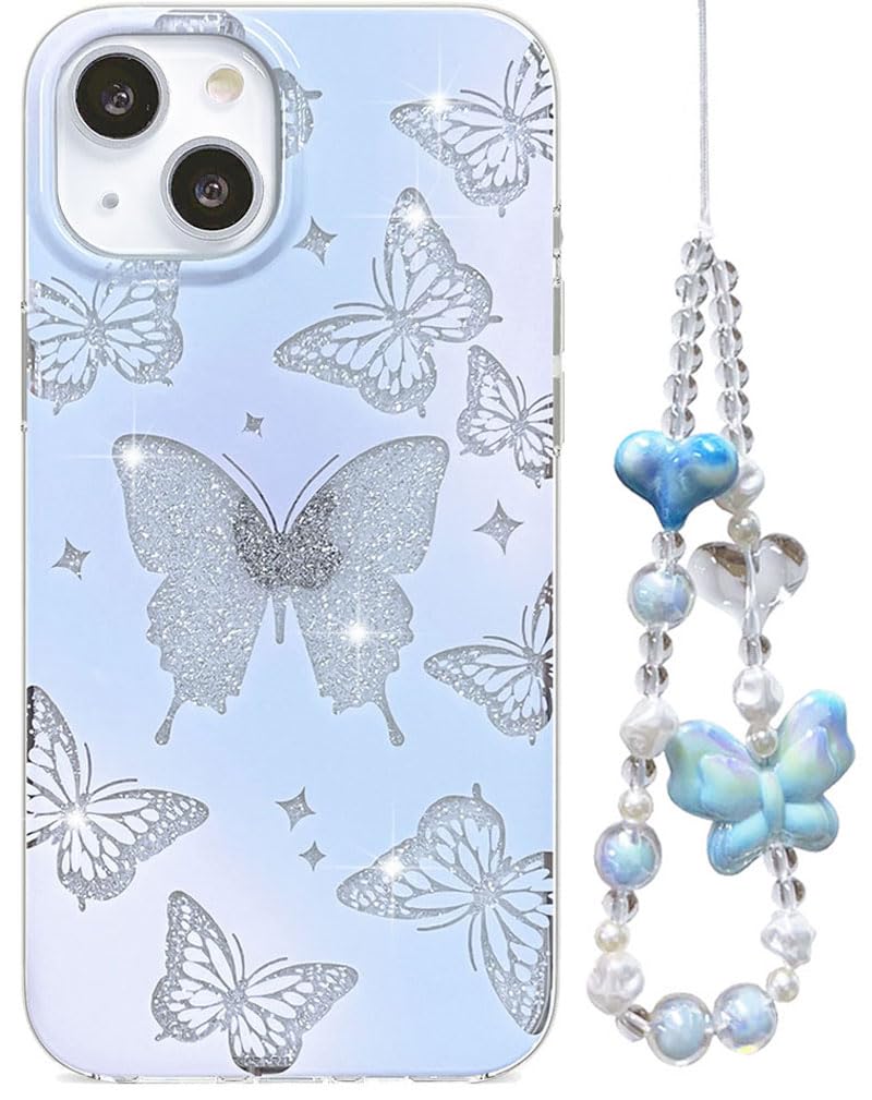 Custodia Glitter Per IPhone 15 Con Farfalla 3D E Sabbia Mobile - Trasparente Viola, Protezione Totale