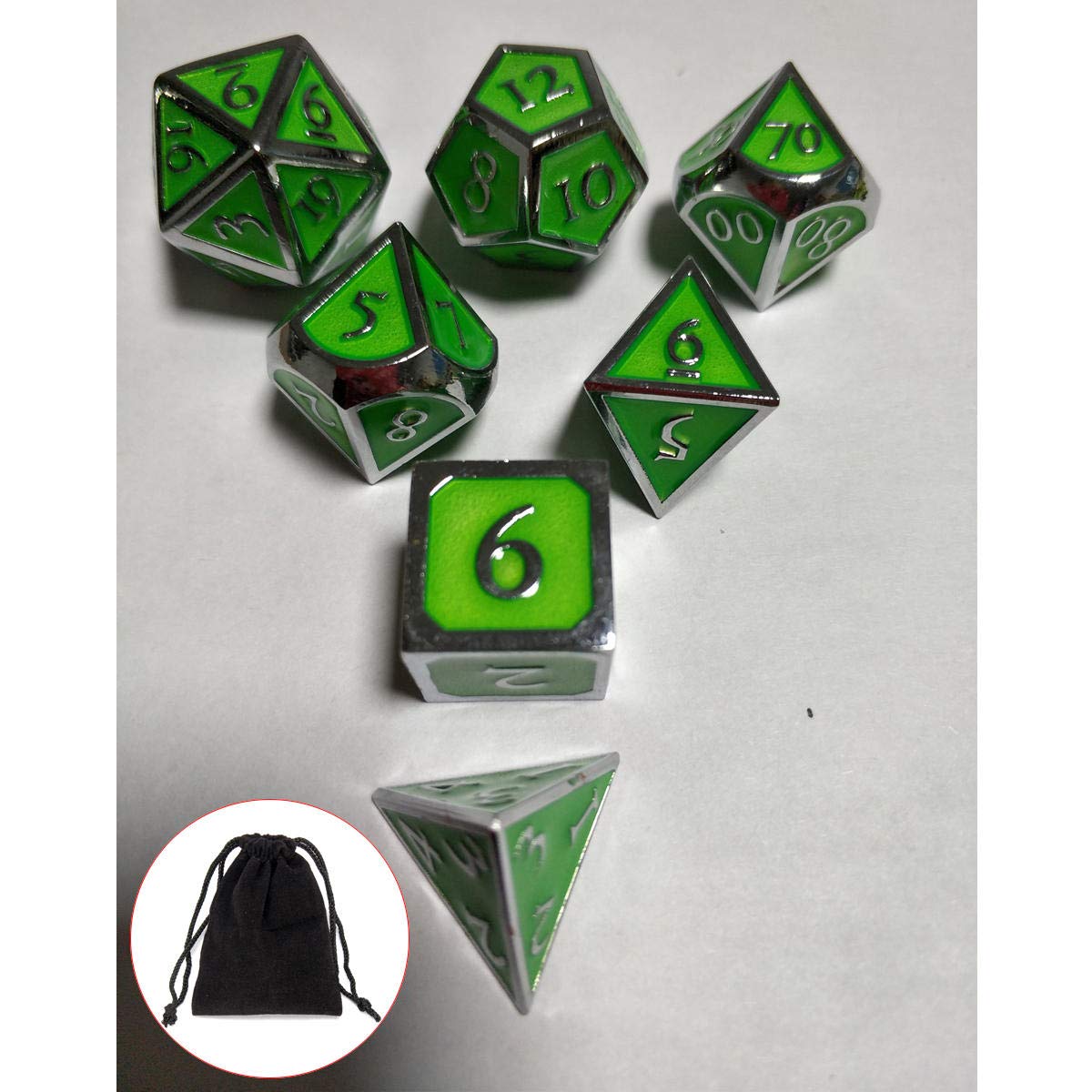 ChaRLes 7 Unids En Relieve Heavy Metal Poliédricos Dados Dnd Rpg Mtg Juego De Rol Con Bolsa De Almacenamiento
