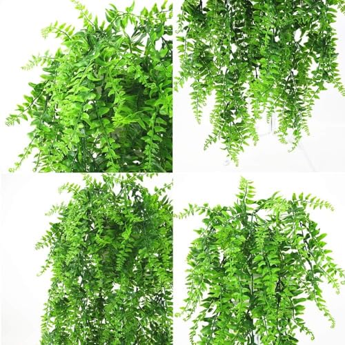 Image of Dekorly Artificial Plants Greenery Boston Fern Persian Rattan, Fake Hanging Plant Ivy Vine Outdoor UV Resistant,Faux Plastic Plants Vines for Jungle Party Decorations Home Decor (2 Pack)