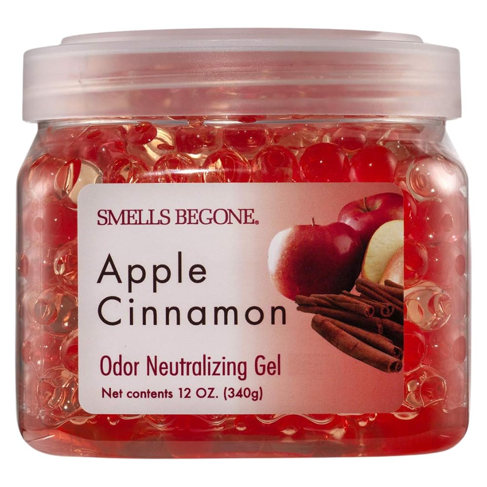 SMELLS BEGONE 12 oz Odor Eliminator Gel - Air Freshener - Absorbs & Eliminates Odor in Bathrooms, Basements, Cars, Boats, RVs & Pet Areas - Made with Essential Oils - Apple Cinnamon