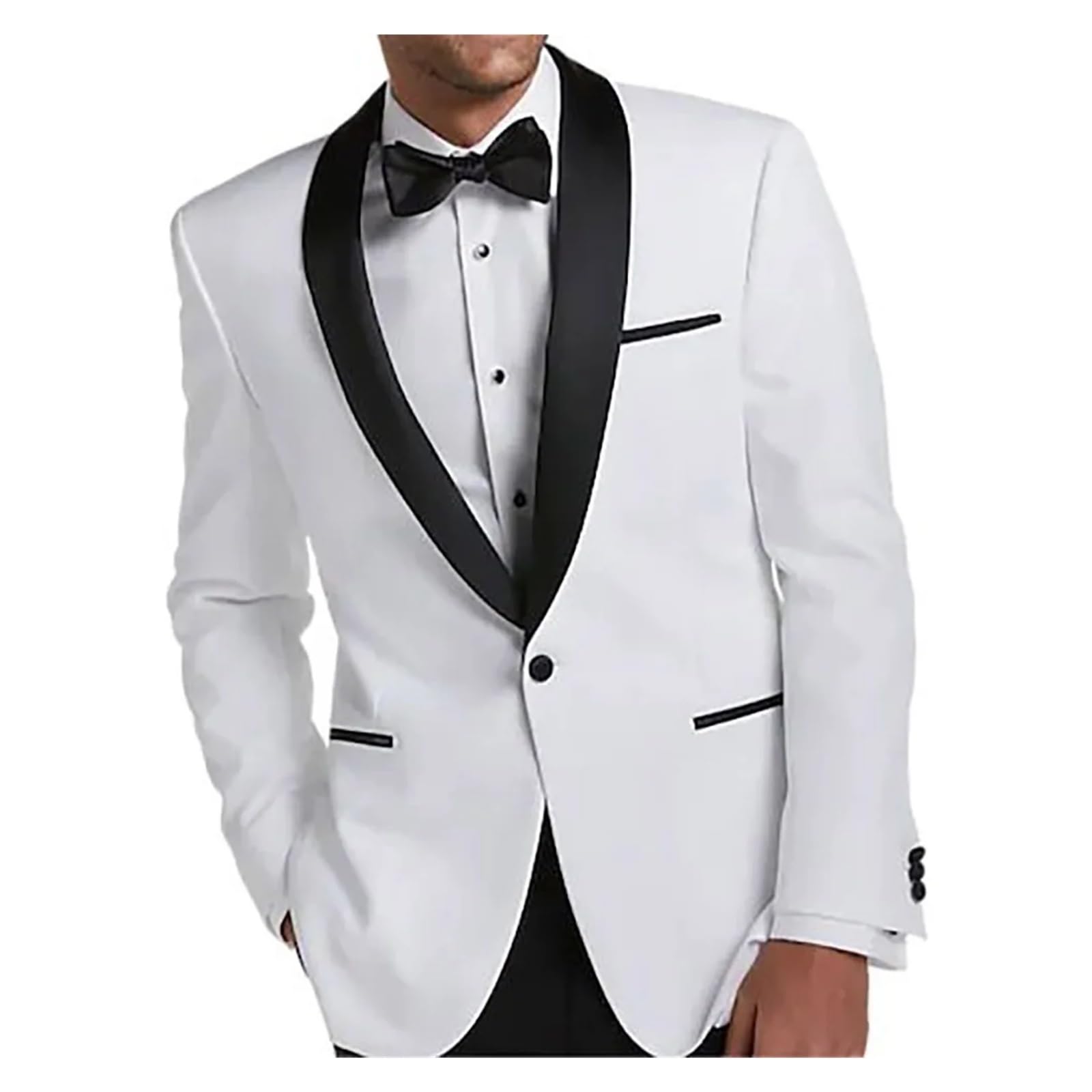 Traje de Padrino Trajes de Hombre Blancos un botón, Elegantes Trajes Boda, Chaqueta 1 Pieza con Solapa Chal Negra, Abrigo Ajustado Lujo para Fiestas