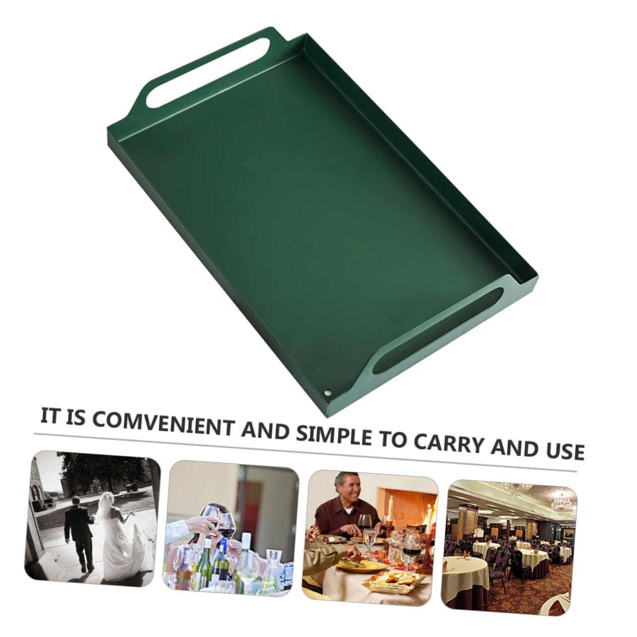 TOYANDONA Bandeja Metálica Rectangular con Asas Resistente para Servir Comida Reuniones Familiares y Eventos Diseño Artesanal Hierro Verde Grande para Aperitivos y Postres