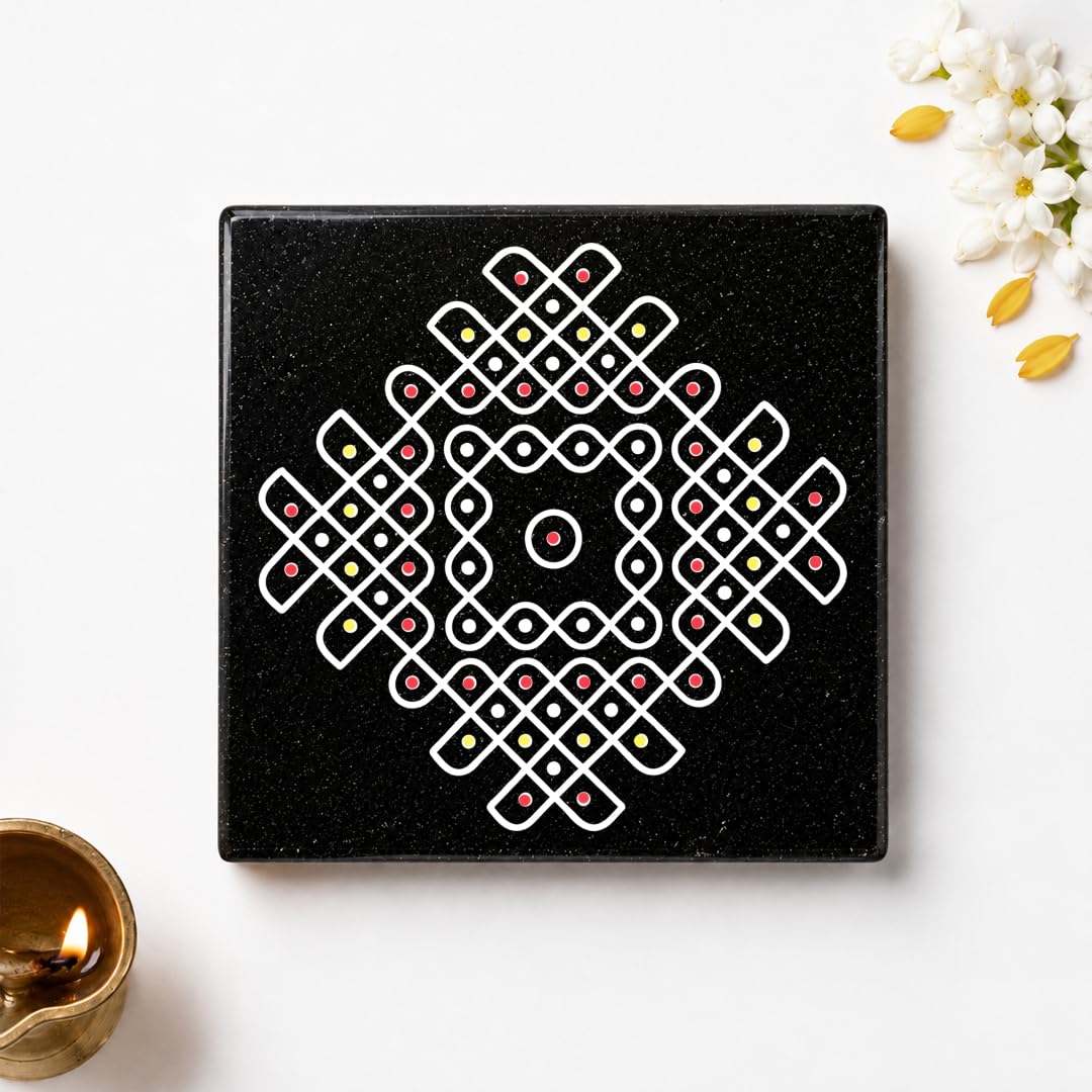 Chitrashila Granite Rangoli Tile - Pulli Kolam Design -10