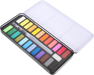 IWOWHERO Juego De Acuarelas Sólido Profesional 24 Colores Estuche De Hierro Negro Para Pintores, Niños y Estudiantes, Portátil y Práctico Para Viaje y Uso Artístico Creativo