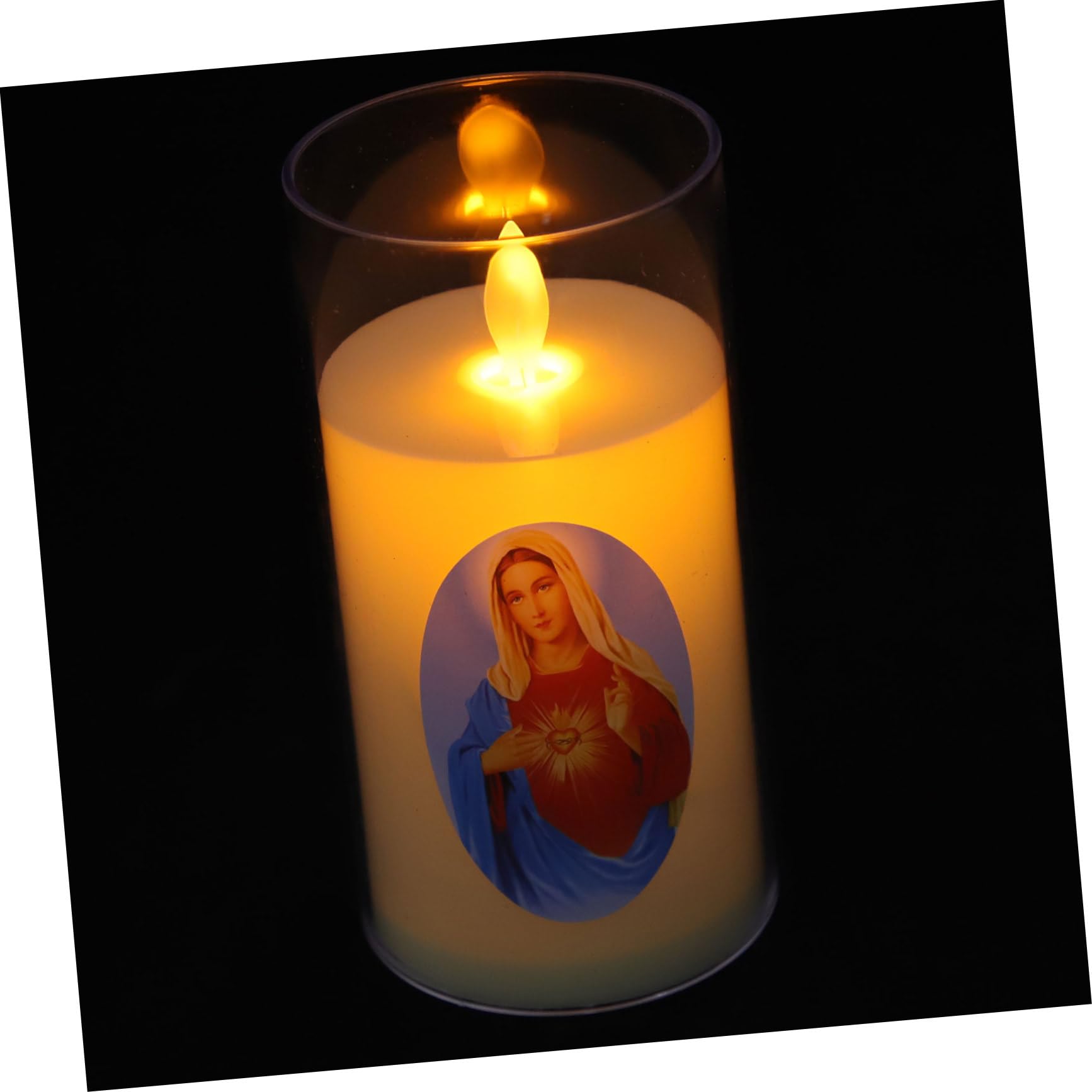 HOMSFOU Prayer Candle Led Battery Operated Flickering Mary Candle Small Night Light for Indoor Religious Use Memorial and Home Altar Decor