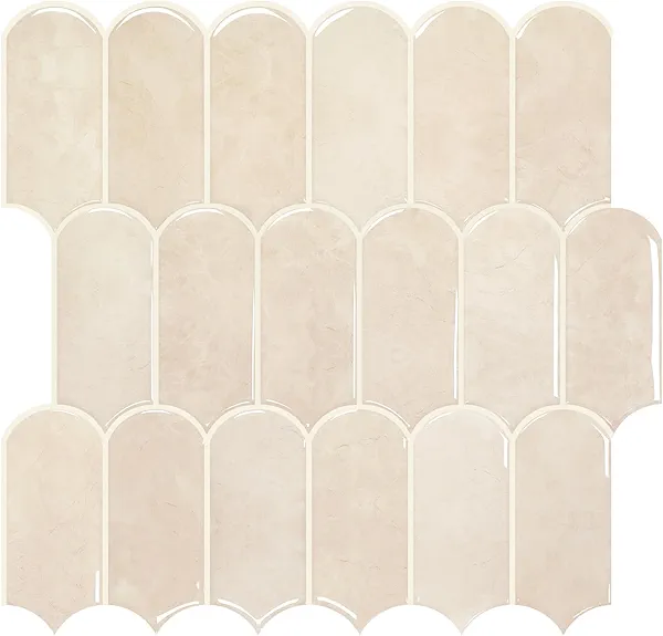 Vamos Tile Upgraded Thicker Design Peel and Stick Backsplash Tile, 10-Sheet Pinkish Beige Marble with Beige Grout Self Adhesive Vinyl Wall Tiles, Stick on Backsplash for Kitchen, Bathroom,RV,Pantry