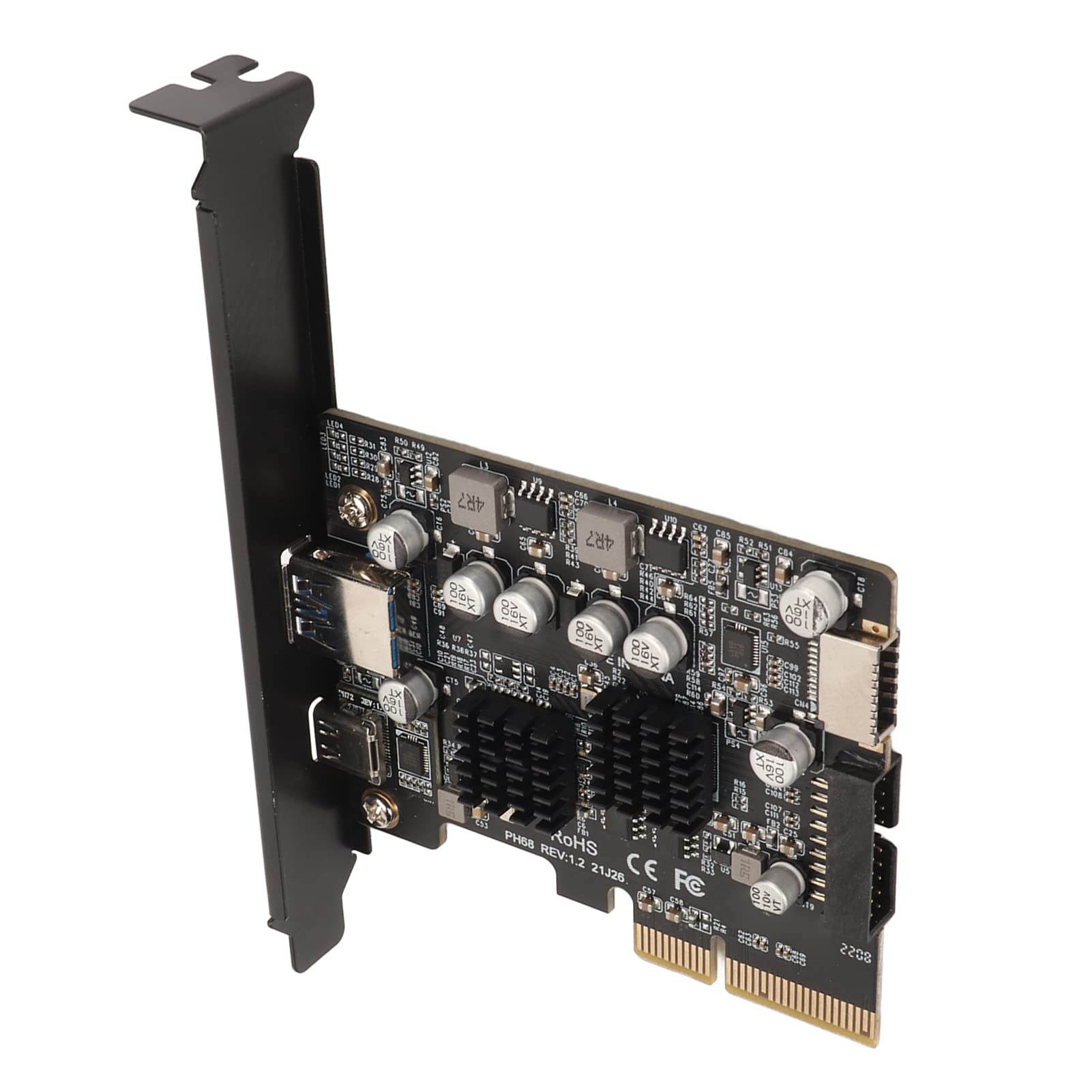 Jiawu Karta PCIE Typu C, Szybka, Pozłacana Końcówka 10 Gb/s, Karta rozszerzeń PCIE USB3.2, na USB3.2 GEN2 z Przednim Interfejsem Typu E do Komputera Stacjonarnego