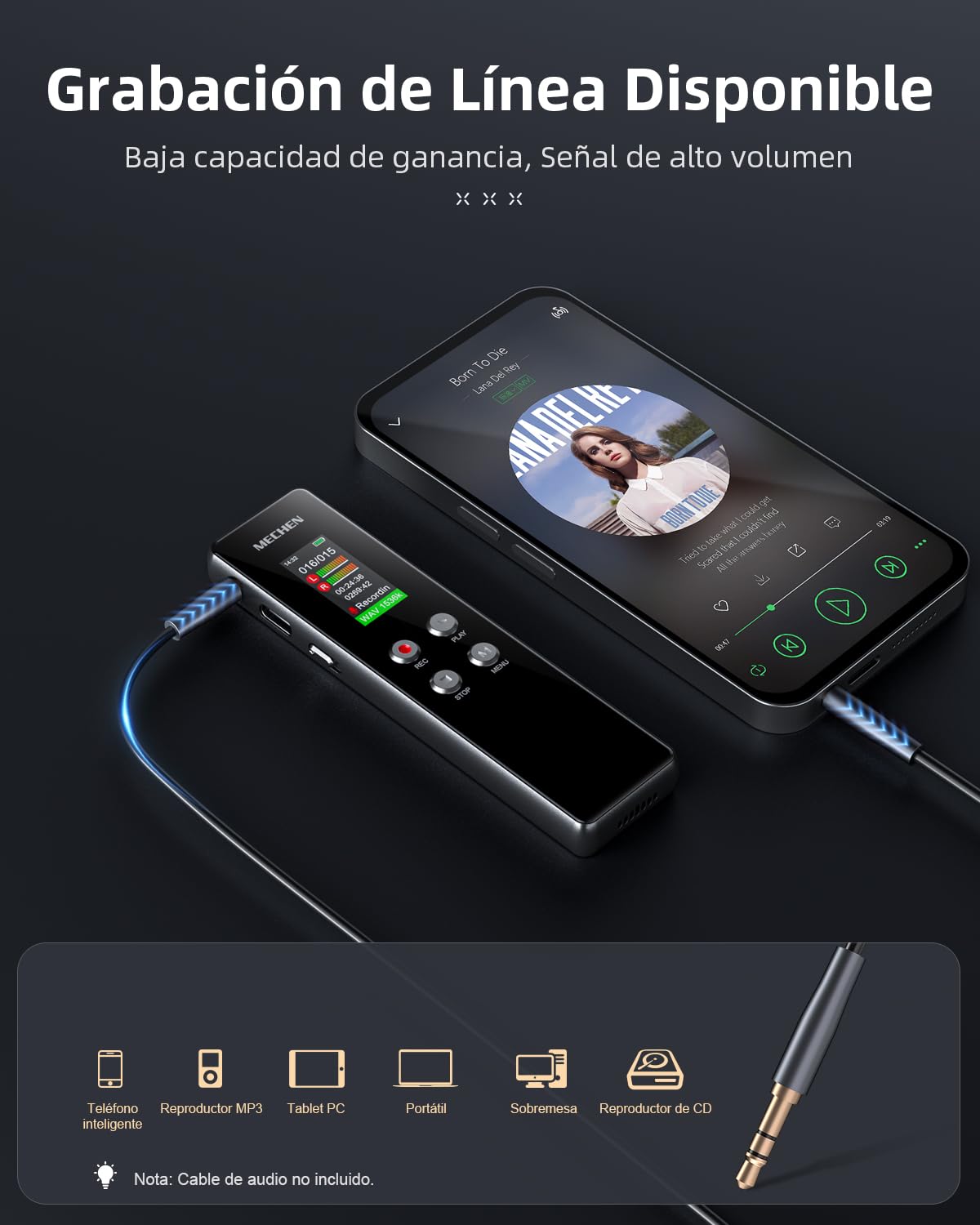 MECHEN V01 - Grabadora de Voz de 128 GB, Grabación con un Solo Toque, Protección con Contraseña, Reducción Automática del Ruido, para Entrevistas, Clases, Reuniones (128, GB)