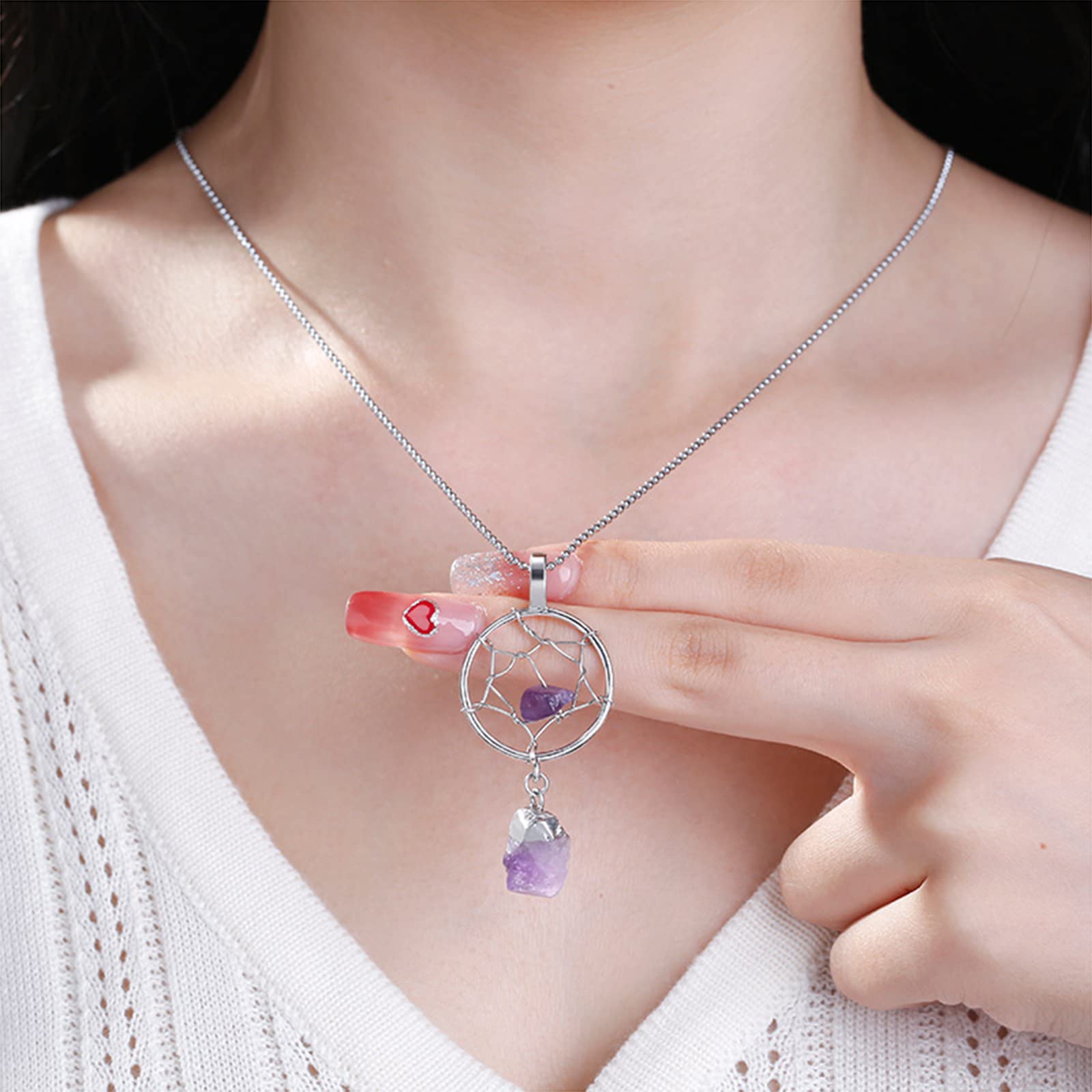 Jeulia Irregular Natural Crystal Necklace: Dream Catcher Healing Reiki Quartz Pendant Citrine Amethyst Stone Balancing Chakra Gemstone Jewellery for Her Women Wife Gift - Image 4