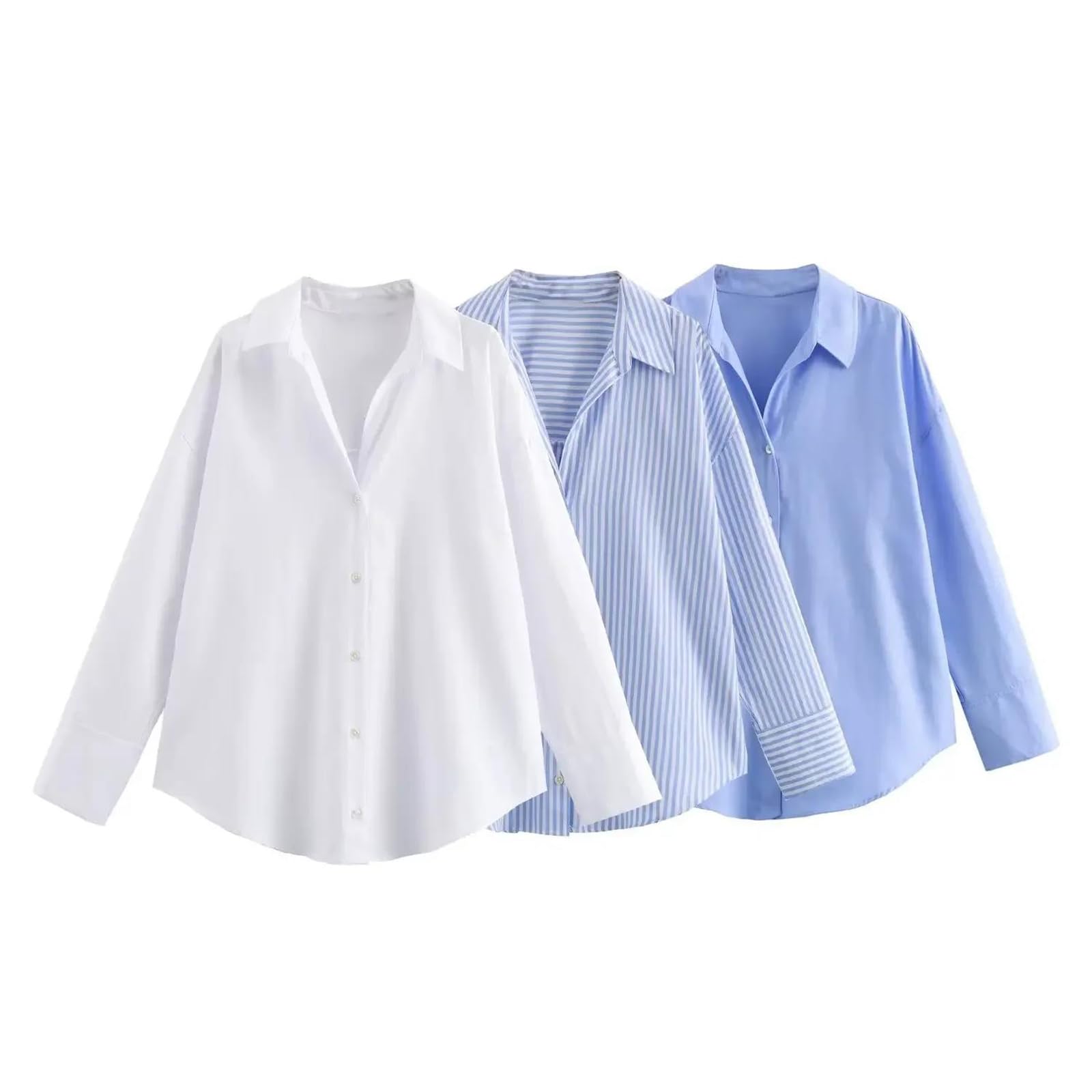 Genérico Camisa Oxford de Manga Larga con Botones para Mujer, de Botonadura Sencilla, de Corte Recto y Abertura Completa, para Oficina (Raya Grande)
