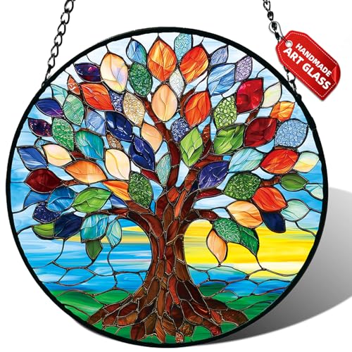 Stained Glass Window Hanging, Colorful Tree of Life...