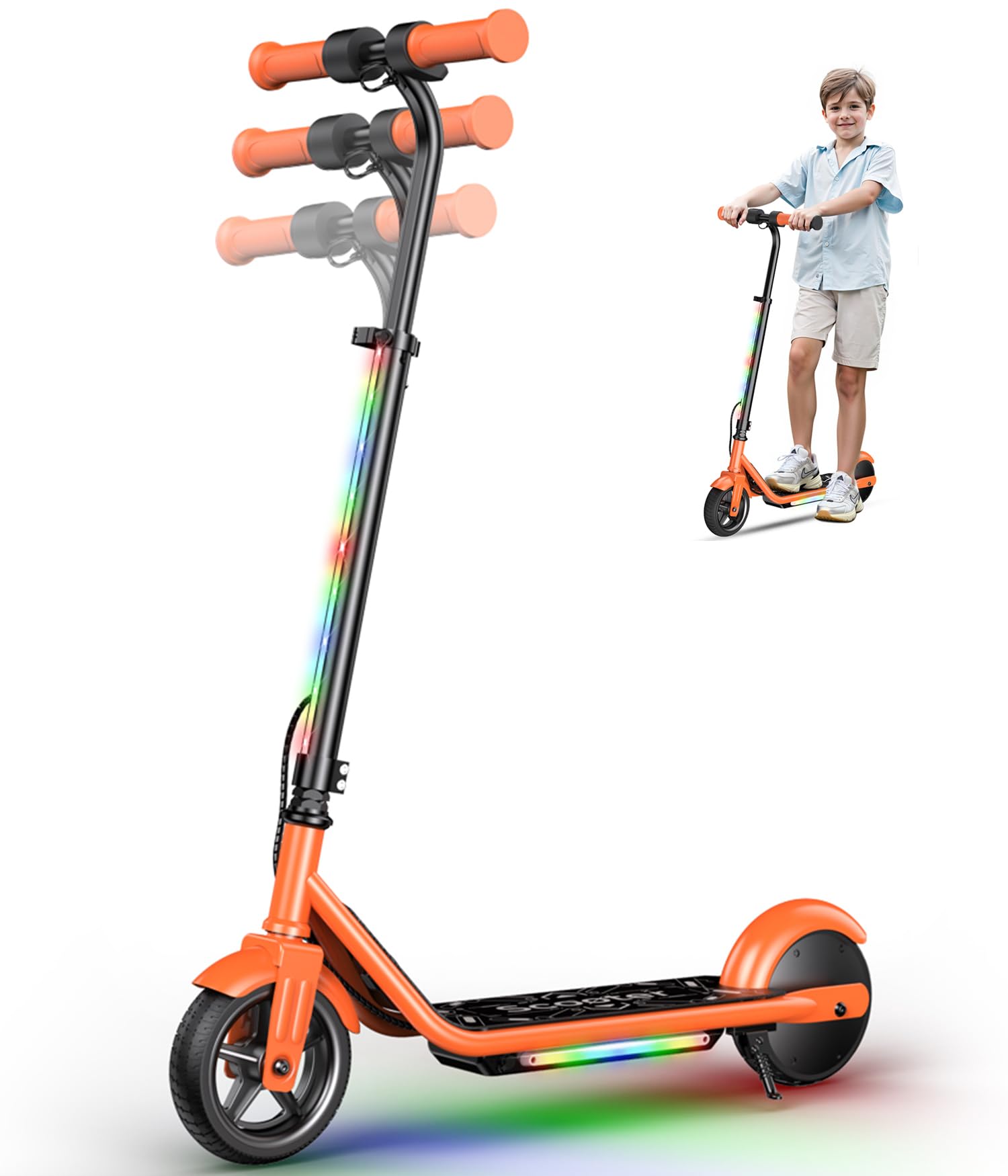 Electric Scooter for Kids Ages 6-12, 150W Motor,10 Mph Max Speed, LED Display, K2-2 Speeds (6/10 MPH), K2 Pro/K6-3 Speeds, Magnetic Charging, Colorful Light, Dual Brake Scooter for Girls Boys