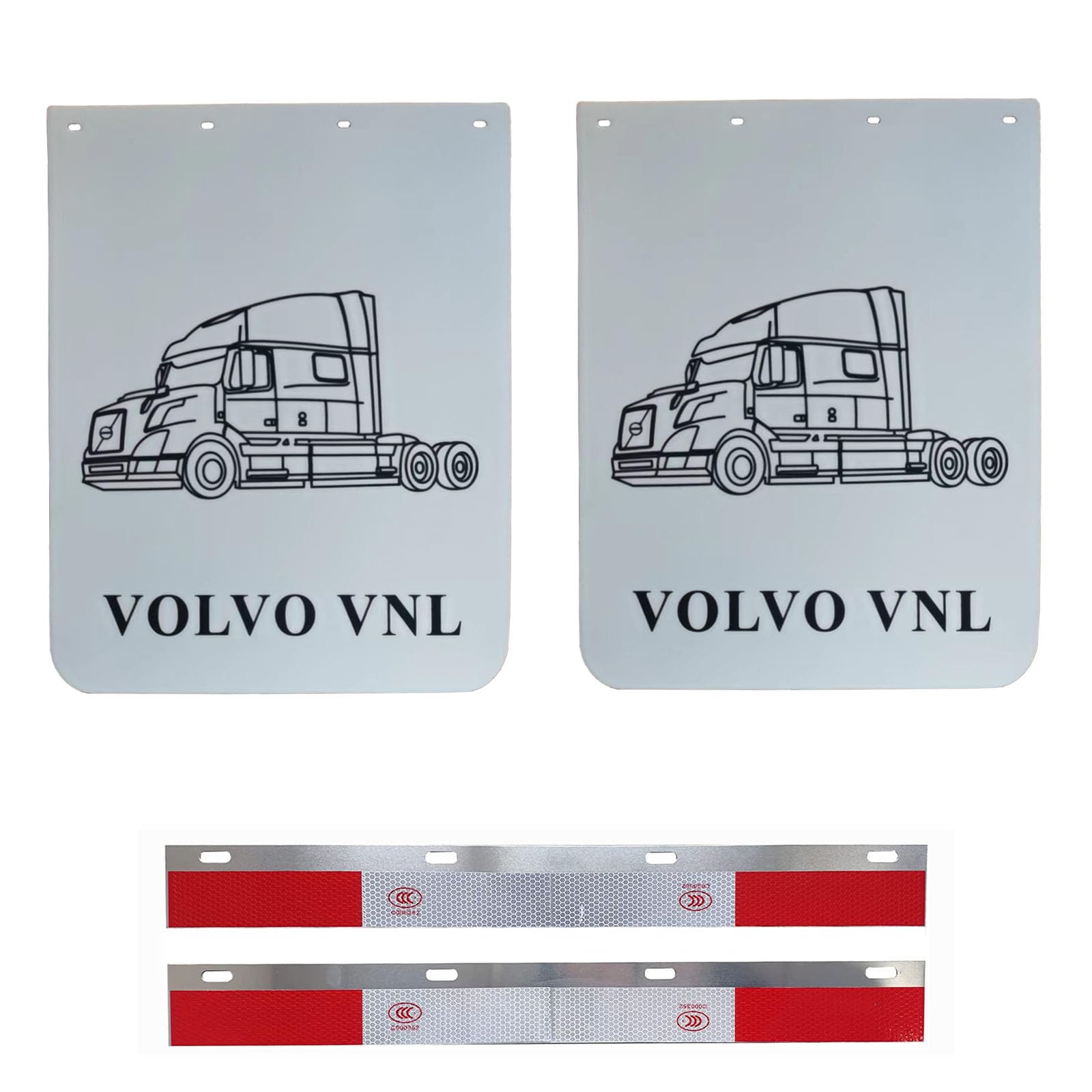 24" x 30"Mud Flaps and 24" x 3"Reflector Strips for Semi-Truck Trailer Heavy-Duty Truck 2Sets (White, Mud Flaps &Reflector Strips)