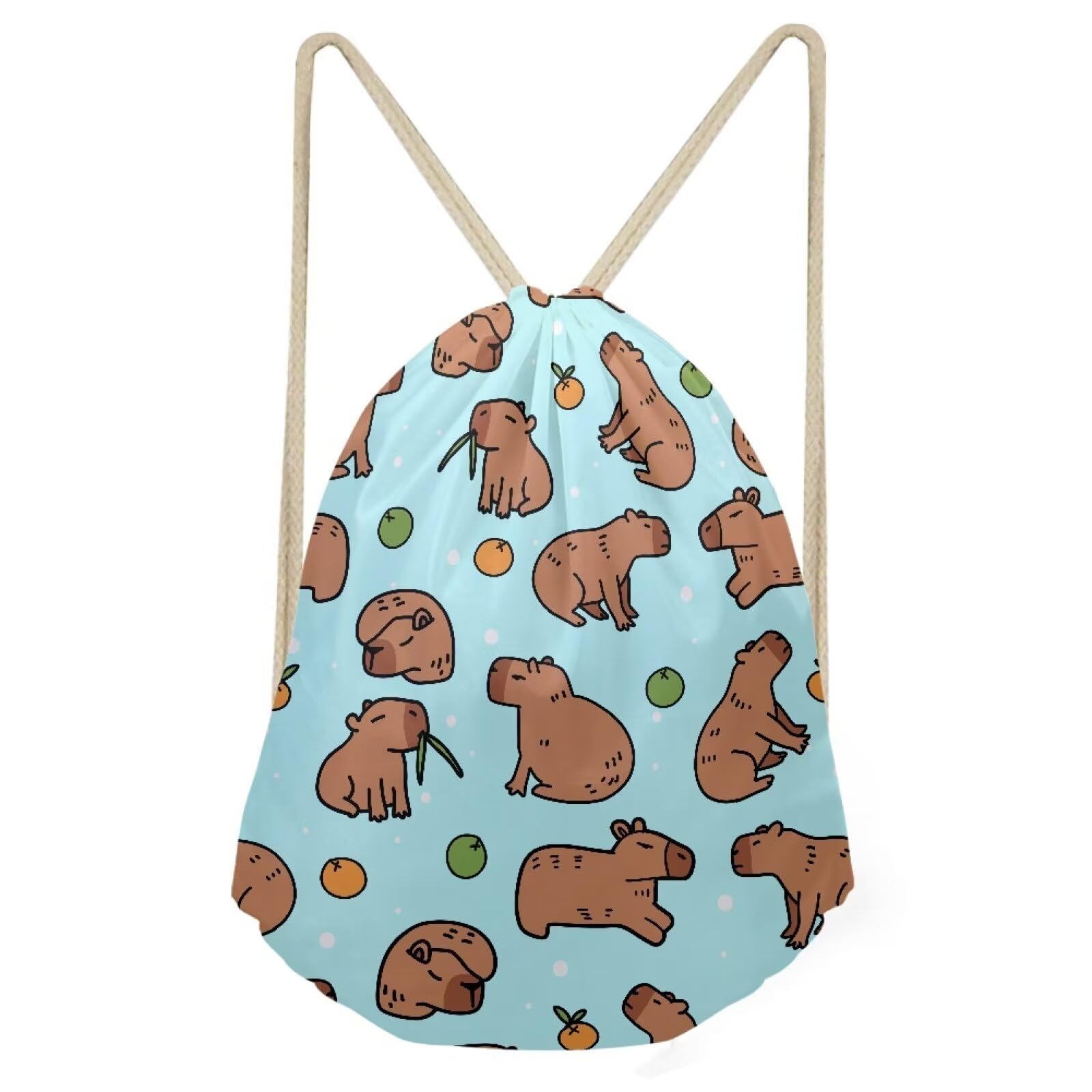 INSTANTARTS Capybara Gym Drawstring Bags for Kids Boys Girls Lightweight Foldable Cinch Sack Bag Casual Portable Athletic