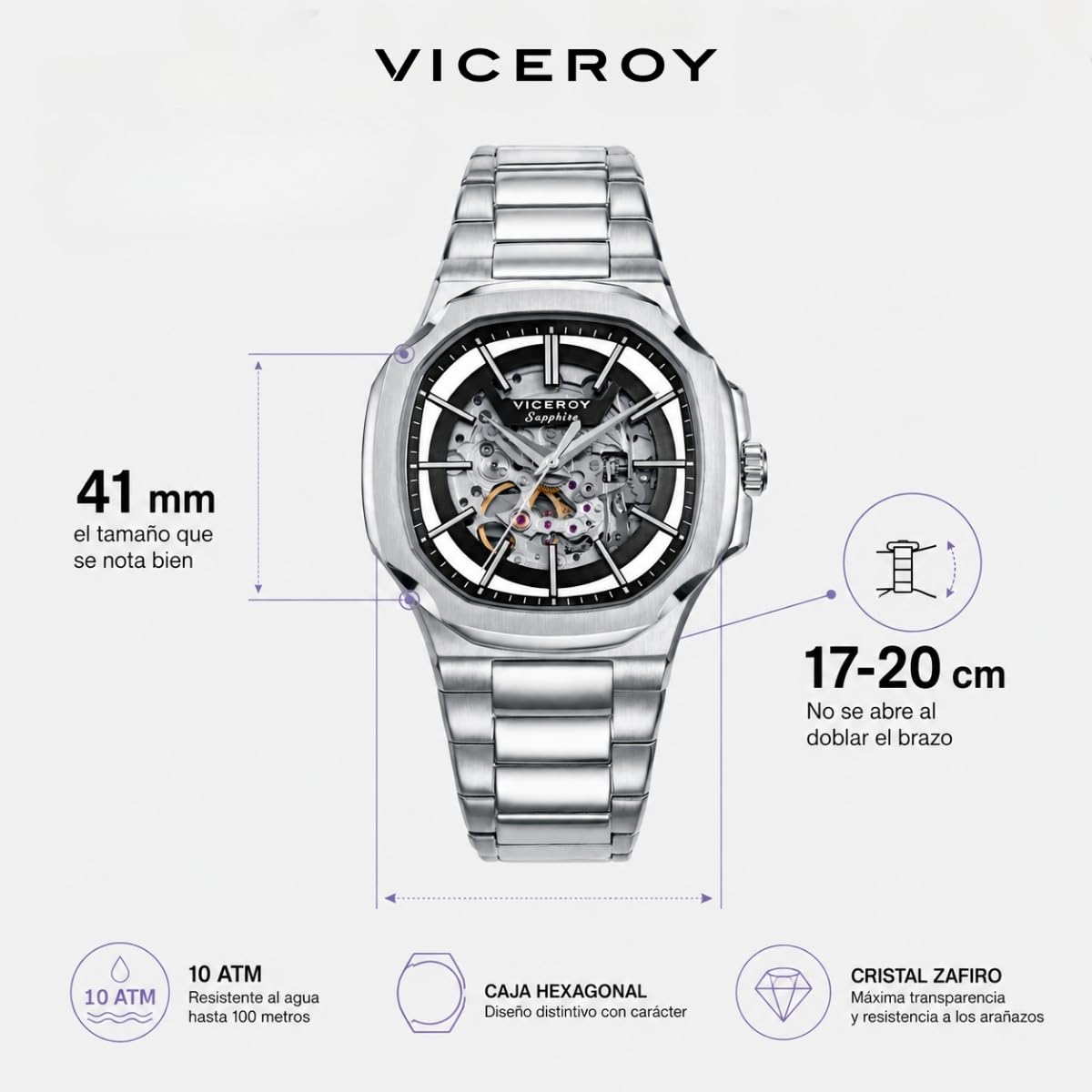 Viceroy Reloj Hombre Analógico - Colección Laura Escanes - 41 mm - Acabado Dorado - Cristal de Zafiro - Sumergible 10 ATM - Movimiento de Automático – 45113-57
