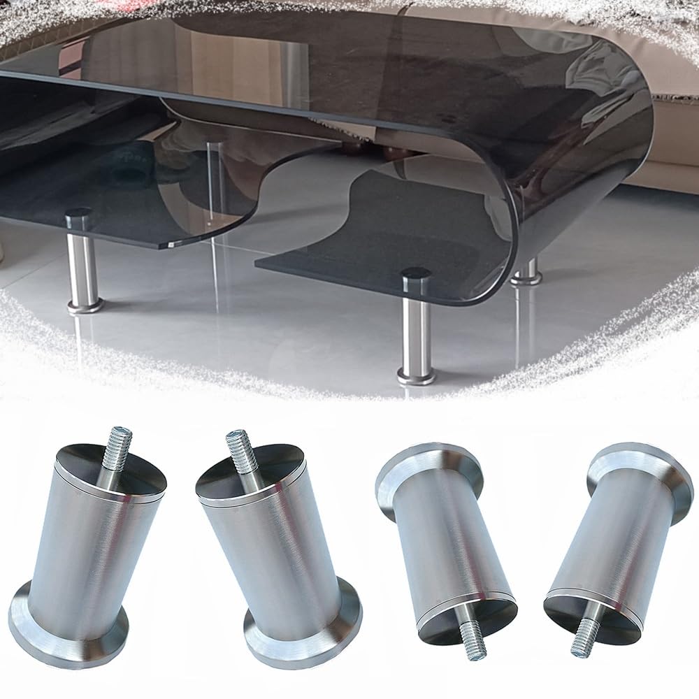 Edelstahl-Sofa-Beine, 250 mm, mit M10-Gewindestange, Küchentischbeine, silberfarbene Ersatz-Möbelfüße, 4 Stück