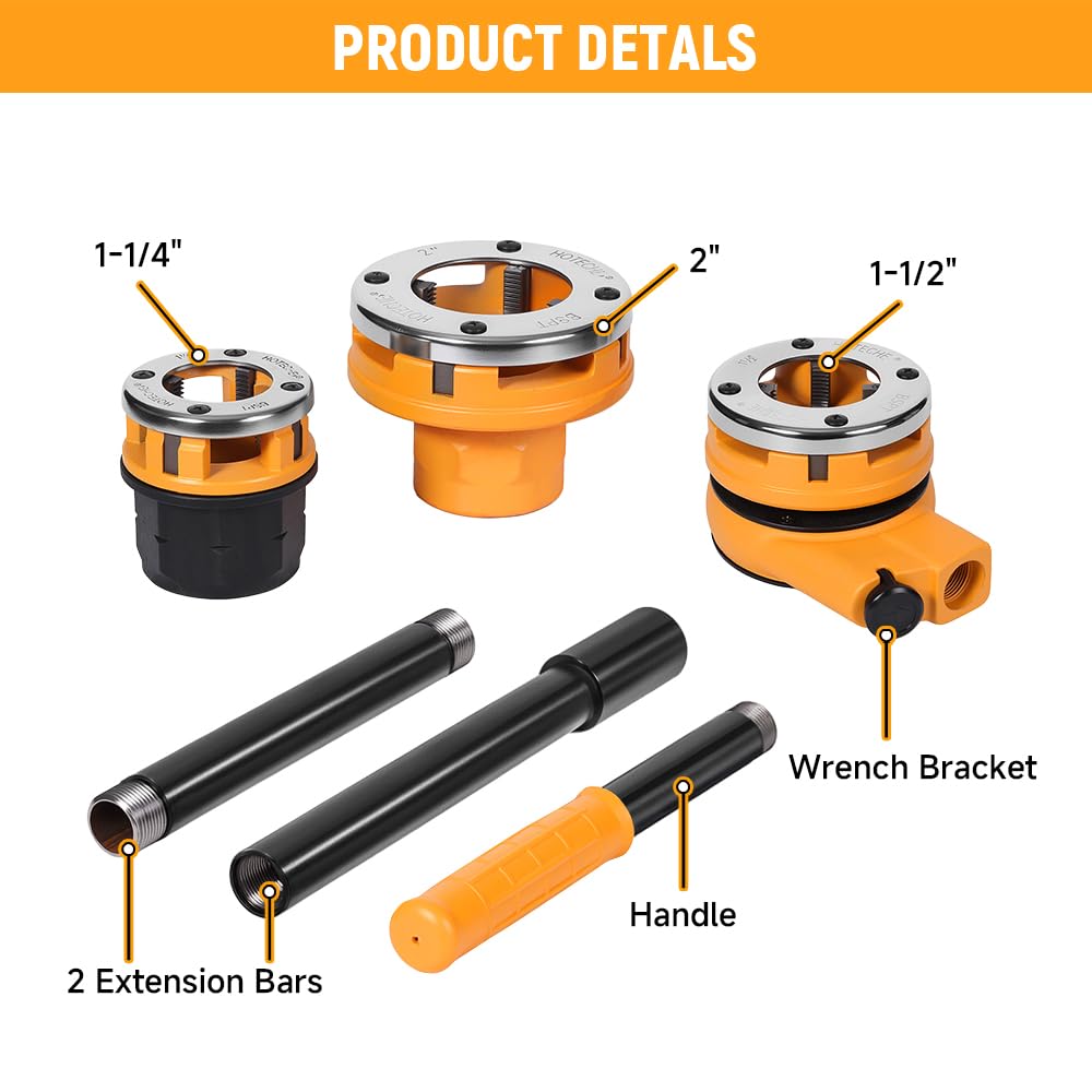 Hoteche Rohrgewindeschneider-Set 3-teilig | 1-1/4"-2" | 9CR2 Schneidbacken | Verchromte Platten