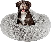 Vista 20 de Friends Forever Serena Donut - Cama ortopédica de espuma viscoelástica para perro, sofá ovalado de piel sintética suave para gato de interior, felpa