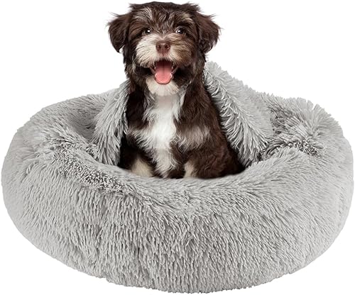 Miniatura 18 de Friends Forever Cama para perros en forma de dona, de piel sintética, mullida, relajante, para perros pequeños, suave y afelpada, antiansiedad, sofá
