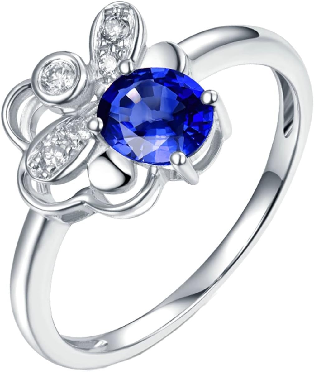 Engagement Ring 18K White Gold, Jewelry Rings Aesthetic Hollow Flower 0.55ct Oval Sapphire with 0.07ct Diamond Jewelry Ring Proposal Gifts for Women
