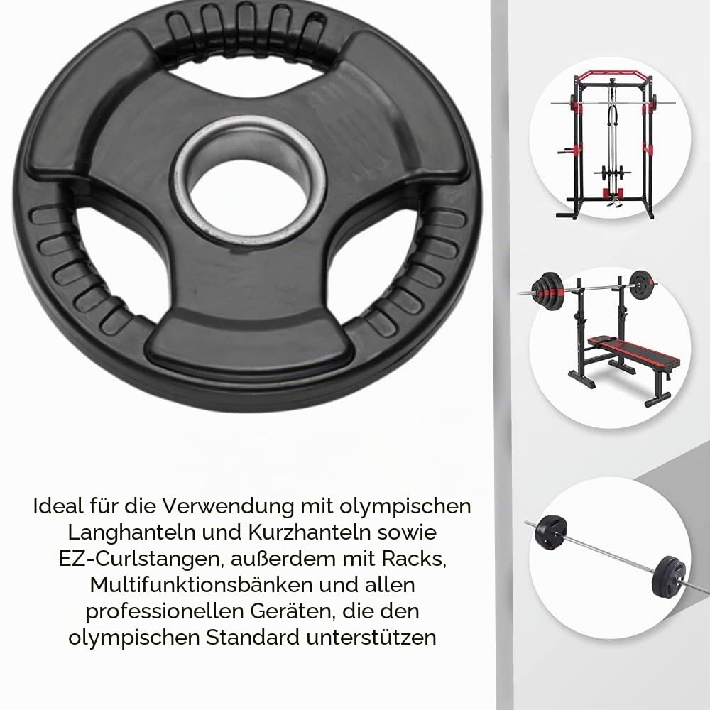 Paar Olympische Hantelscheiben für Langhanteln und Hanteln | Bumper Plates Bohrung 50 mm gummierte Gewichtsscheiben von 2,5 kg bis 20 kg