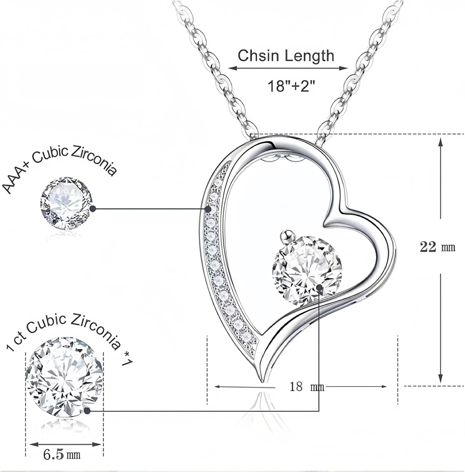 Heart Necklaces for Women,18" + 2" Adjustable Chain, Wife, Mom, Gift for Anniversary, Birthday, Christmas, Valentine's Day, Mother's Day,Comes With Message Card And Gifts Box