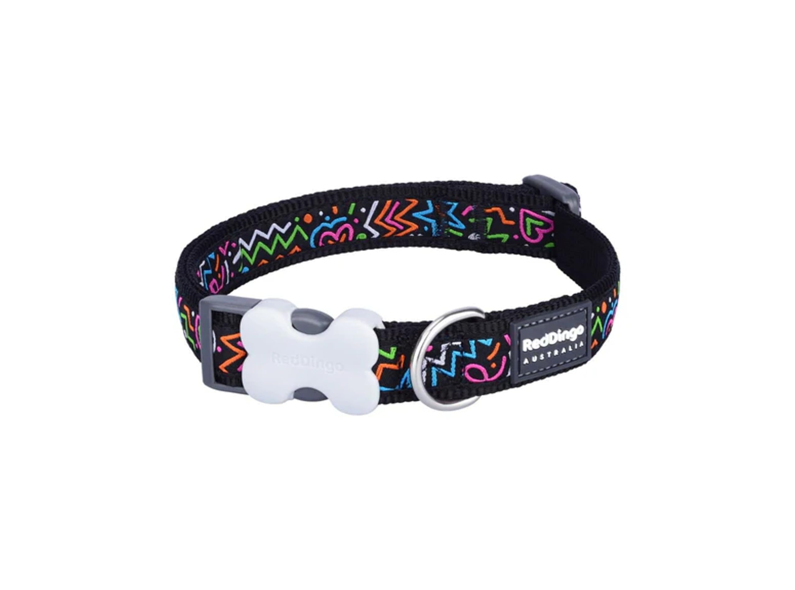 Red Dingo Adjustable Dog Collar Puppy Collar - Squiggles Black - XS - 12mm