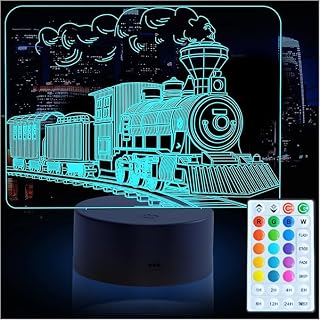 Train Night Light,16 Color 3D LED Night Lamp for Boy, Remote Control | Trains Themed Bedroom Lamps, Optical Illusion Lamp, Perfect for Kids' Room Décor(Steam Train 2)