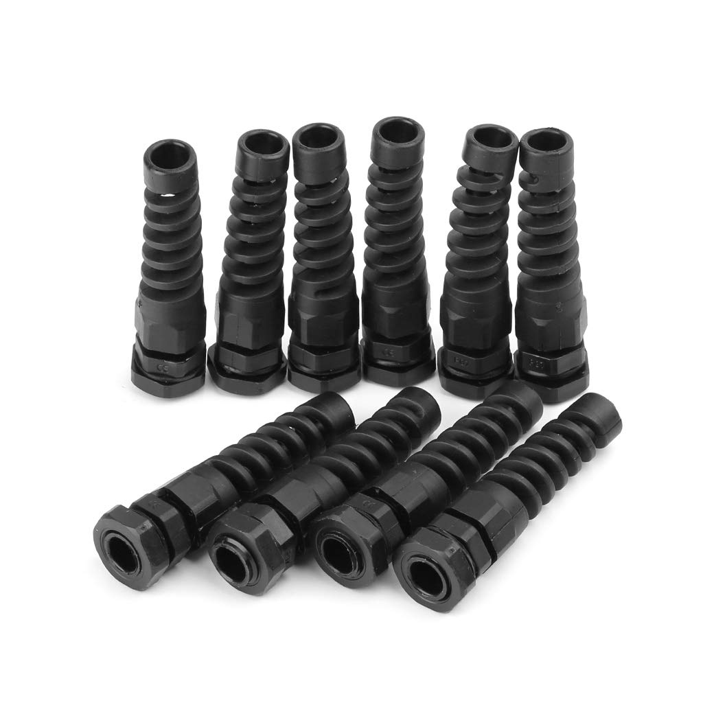 Buwei Black 10Pcs Waterproof M12 Pg7 Cable Connectors Spiral Strain Relief Protector