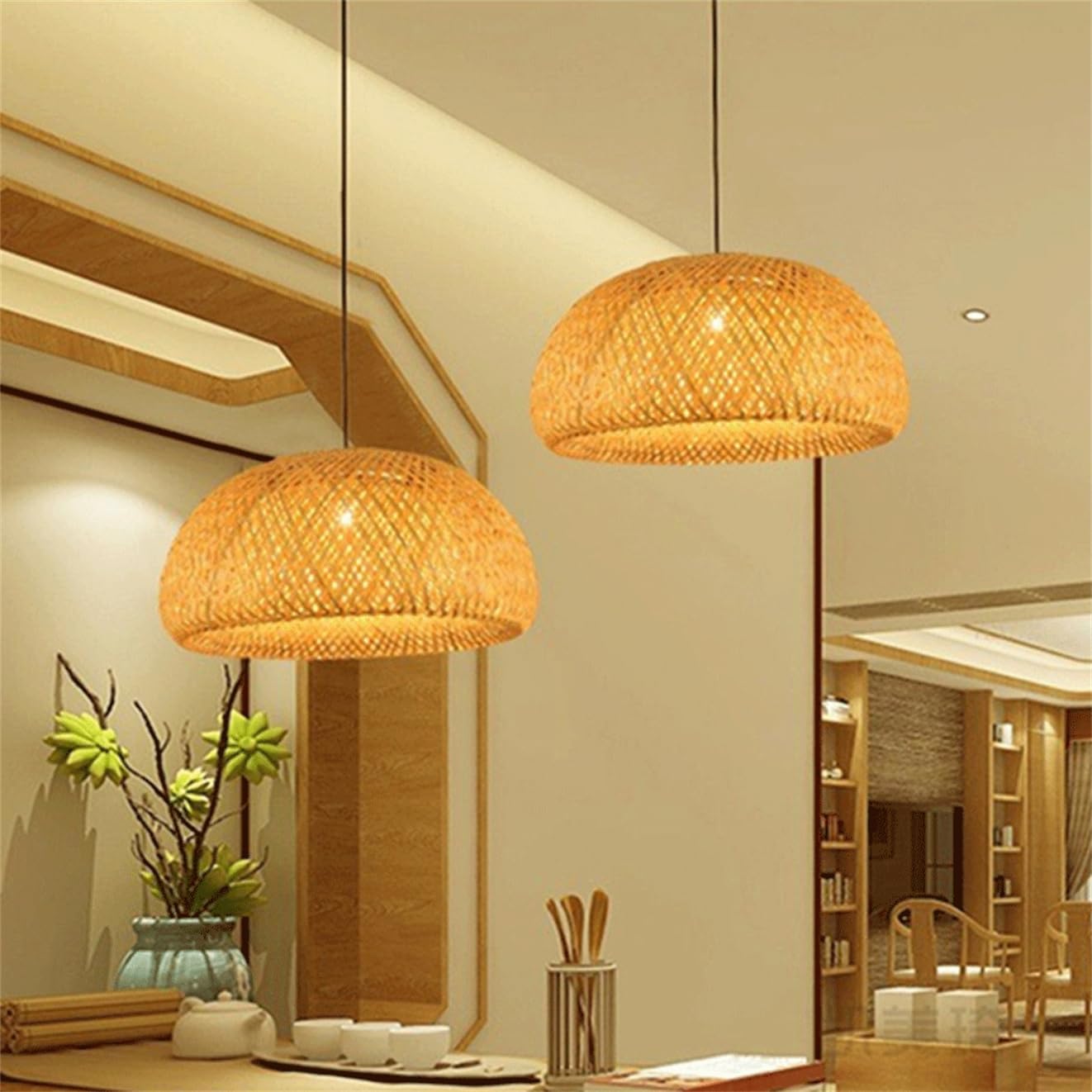 Lampada A Sospensione In Vimini Stile Rustico A Forma Di Nido D'uccello, Lampadario In Vimini Intrecciato Per Isola Cucina, Illuminazione A Sospensione Beige In Rattan Per Isola Cucina